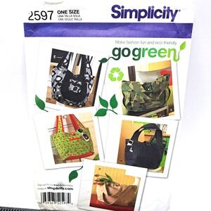 Simplicity 2597 Sewing Pattern Go Green Tote Bag Accessory Vintage Uncut